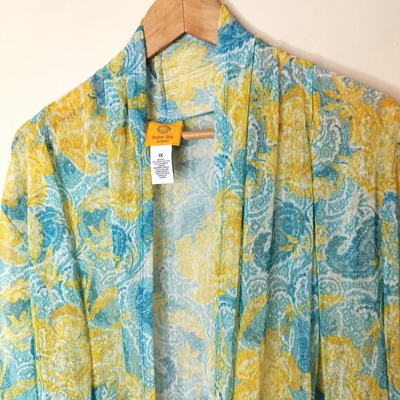 Ruby Rd. Floral Embroidered Mesh Open Front Cardigan - Picture 8 of 14